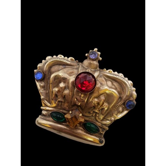 Amazing Repousse Jeweled Dimensional Crown Brooch (A5559) - Picture 2 of 5